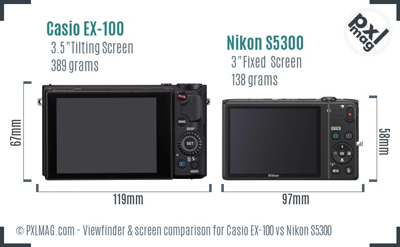 Casio EX-100 vs Nikon S5300 Screen and Viewfinder comparison