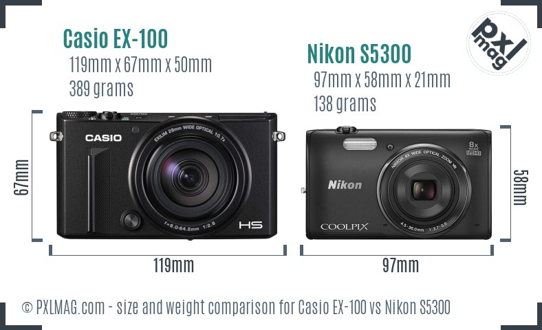 Casio EX-100 vs Nikon S5300 size comparison