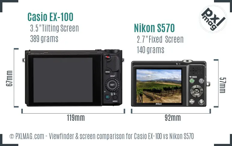 Casio EX-100 vs Nikon S570 Screen and Viewfinder comparison
