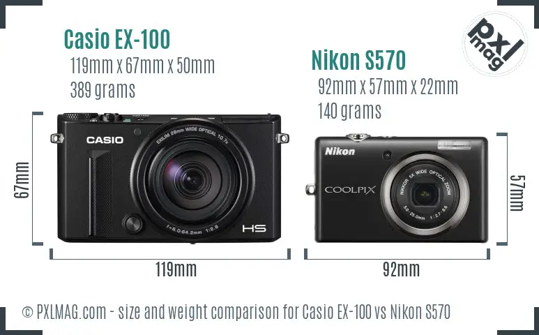 Casio EX-100 vs Nikon S570 size comparison
