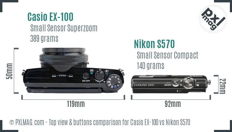 Casio EX-100 vs Nikon S570 top view buttons comparison