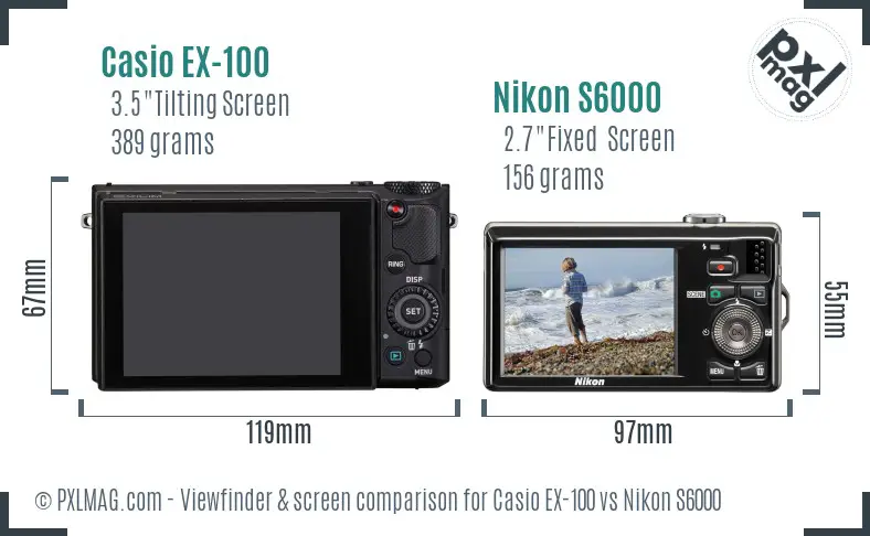 Casio EX-100 vs Nikon S6000 Screen and Viewfinder comparison