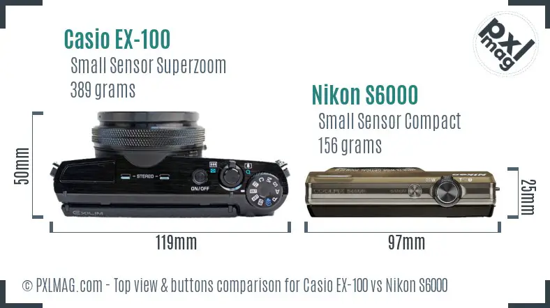 Casio EX-100 vs Nikon S6000 top view buttons comparison