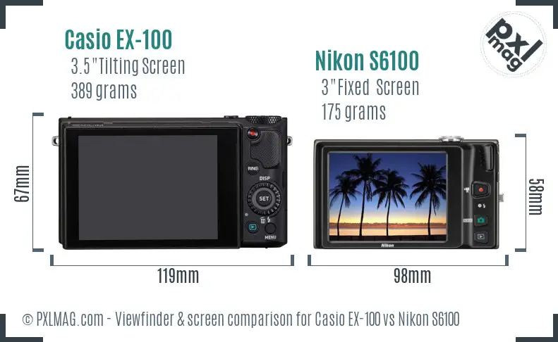 Casio EX-100 vs Nikon S6100 Screen and Viewfinder comparison