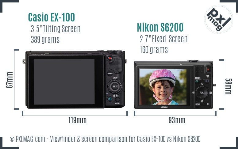 Casio EX-100 vs Nikon S6200 Screen and Viewfinder comparison
