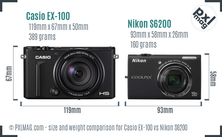 Casio EX-100 vs Nikon S6200 size comparison