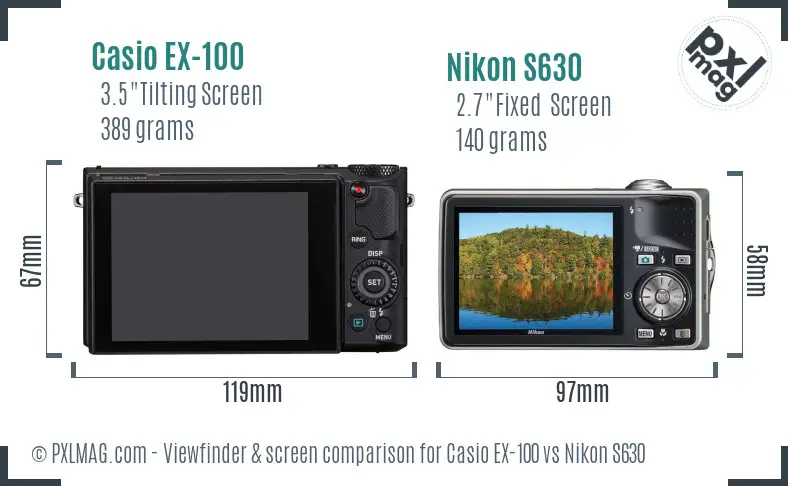 Casio EX-100 vs Nikon S630 Screen and Viewfinder comparison Casio EX-100 vs Nikon S630 Screen and Viewfinder comparison