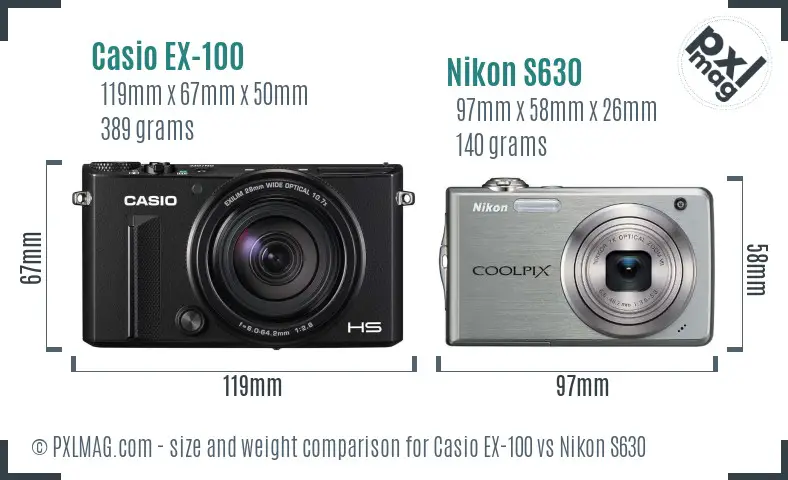 Casio EX-100 vs Nikon S630 size comparison Casio EX-100 vs Nikon S630 size comparison