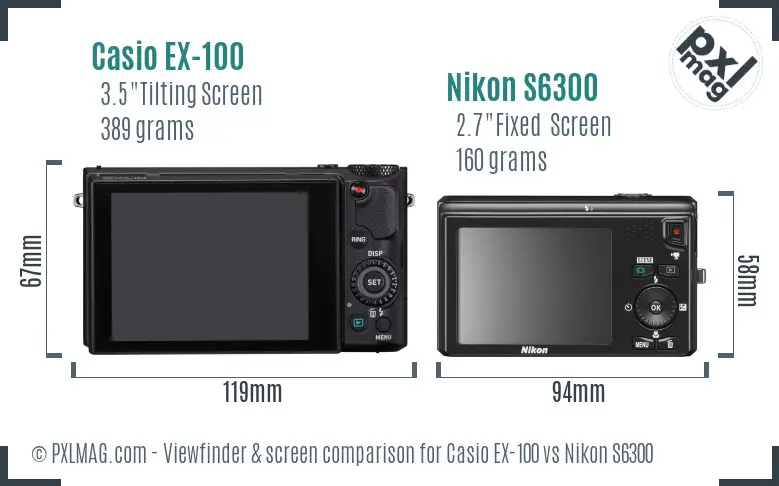 Casio EX-100 vs Nikon S6300 Screen and Viewfinder comparison