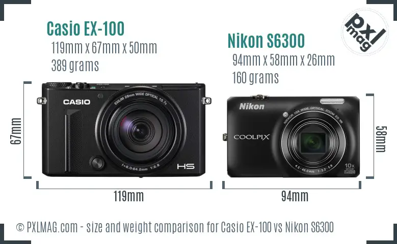 Casio EX-100 vs Nikon S6300 size comparison