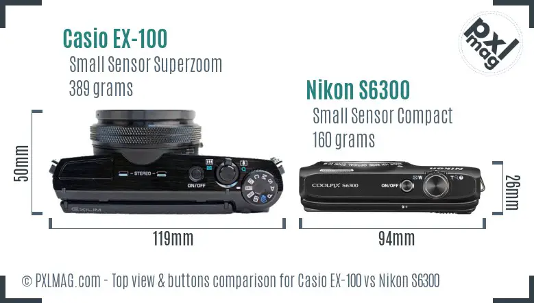 Casio EX-100 vs Nikon S6300 top view buttons comparison