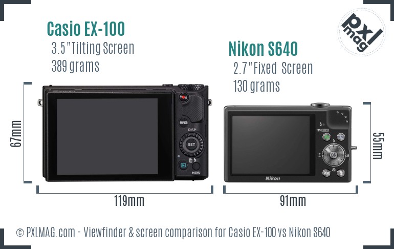Casio EX-100 vs Nikon S640 Screen and Viewfinder comparison