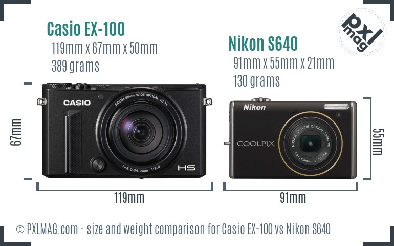 Casio EX-100 vs Nikon S640 size comparison