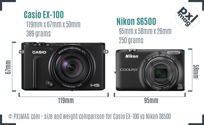 Casio EX-100 vs Nikon S6500 size comparison