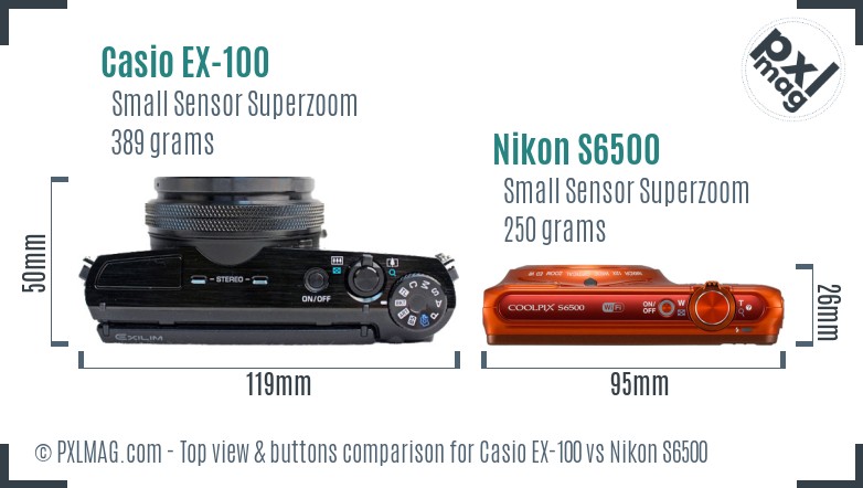 Casio EX-100 vs Nikon S6500 top view buttons comparison