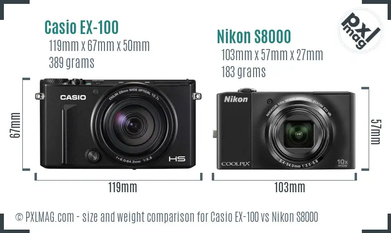 Casio EX-100 vs Nikon S8000 size comparison