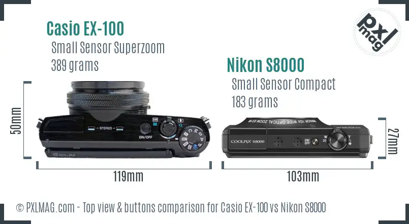 Casio EX-100 vs Nikon S8000 top view buttons comparison