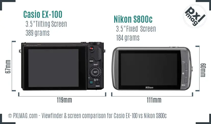 Casio EX-100 vs Nikon S800c Screen and Viewfinder comparison