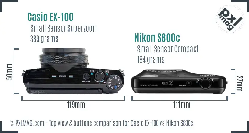 Casio EX-100 vs Nikon S800c top view buttons comparison
