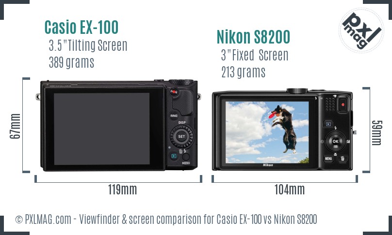 Casio EX-100 vs Nikon S8200 Screen and Viewfinder comparison