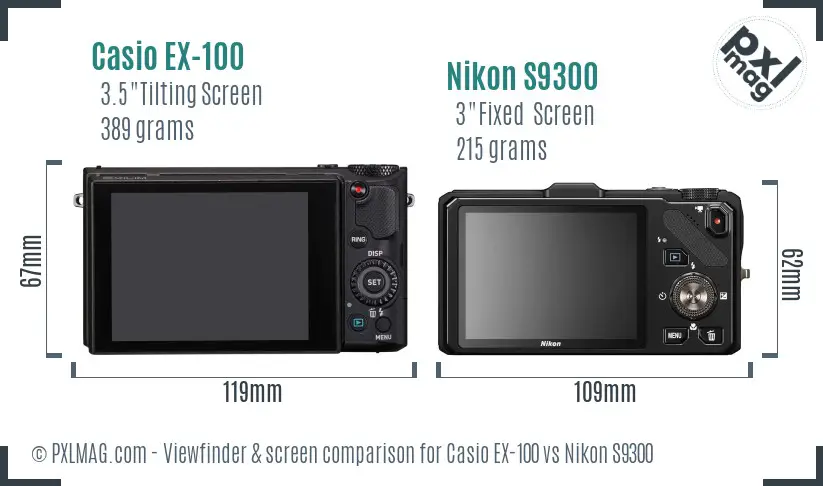 Casio EX-100 vs Nikon S9300 Screen and Viewfinder comparison