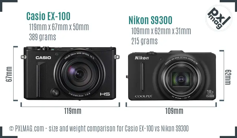 Casio EX-100 vs Nikon S9300 size comparison