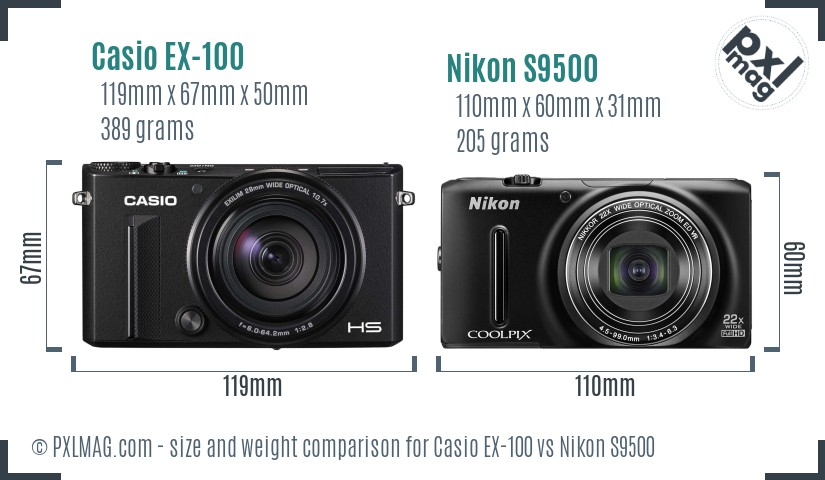 Casio EX-100 vs Nikon S9500 size comparison Casio EX-100 vs Nikon S9500 size comparison
