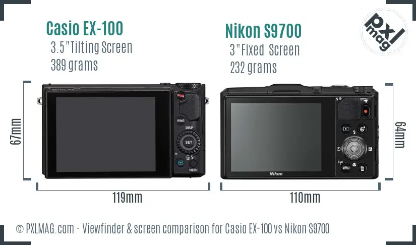 Casio EX-100 vs Nikon S9700 Screen and Viewfinder comparison