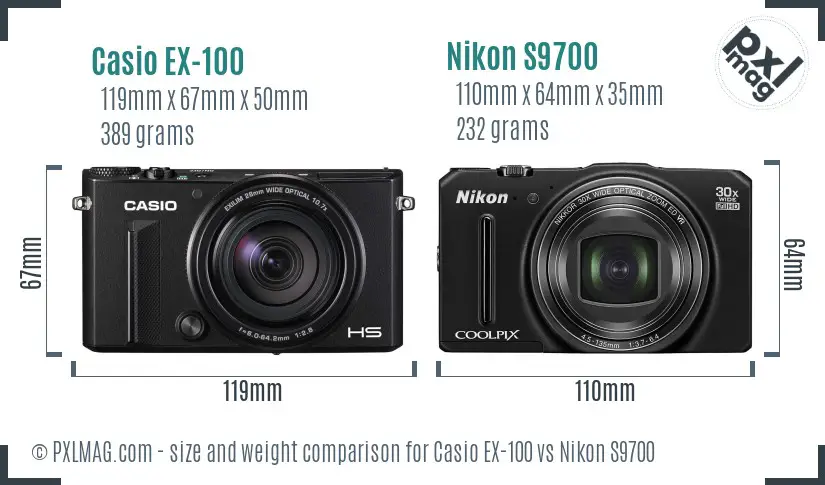 Casio EX-100 vs Nikon S9700 size comparison