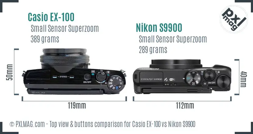 Casio EX-100 vs Nikon S9900 top view buttons comparison Casio EX-100 vs Nikon S9900 top view buttons comparison