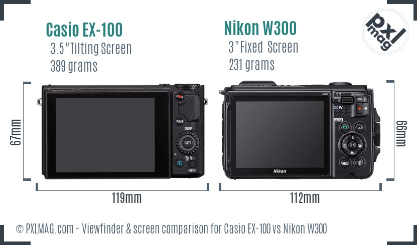 Casio EX-100 vs Nikon W300 Screen and Viewfinder comparison
