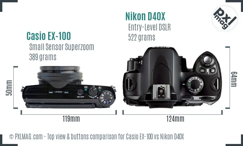 Casio EX-100 vs Nikon D40X top view buttons comparison