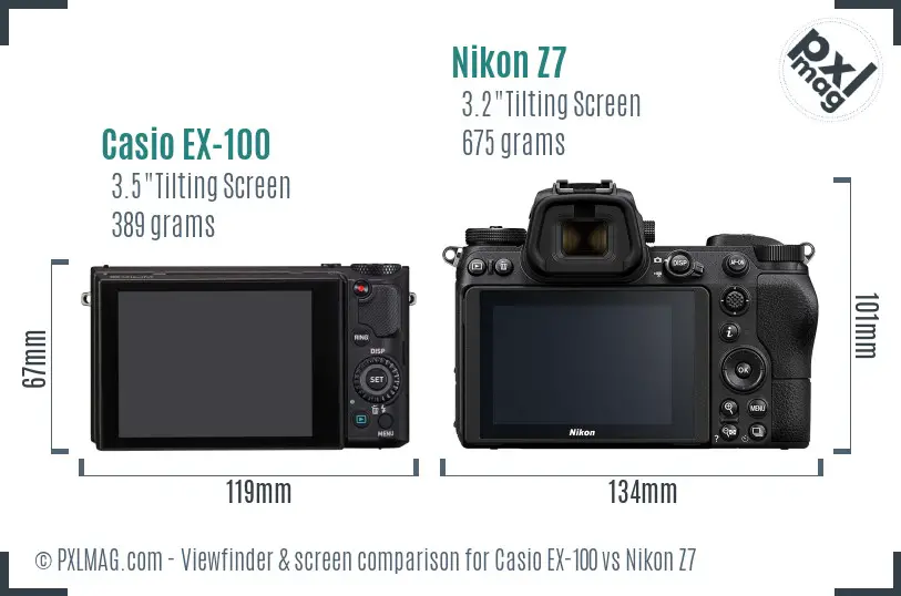Casio EX-100 vs Nikon Z7 Screen and Viewfinder comparison