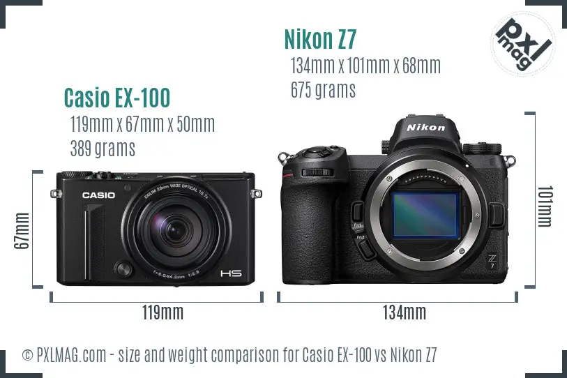 Casio EX-100 vs Nikon Z7 size comparison