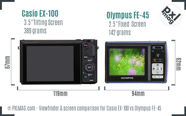 Casio EX-100 vs Olympus FE-45 Screen and Viewfinder comparison