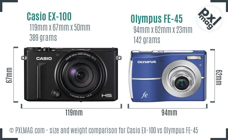 Casio EX-100 vs Olympus FE-45 size comparison
