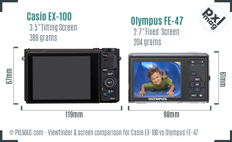 Casio EX-100 vs Olympus FE-47 Screen and Viewfinder comparison