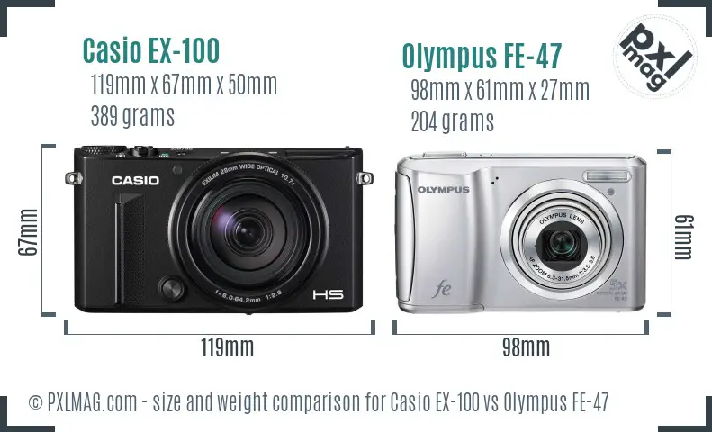 Casio EX-100 vs Olympus FE-47 size comparison