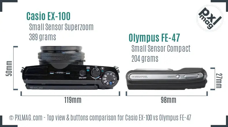 Casio EX-100 vs Olympus FE-47 top view buttons comparison