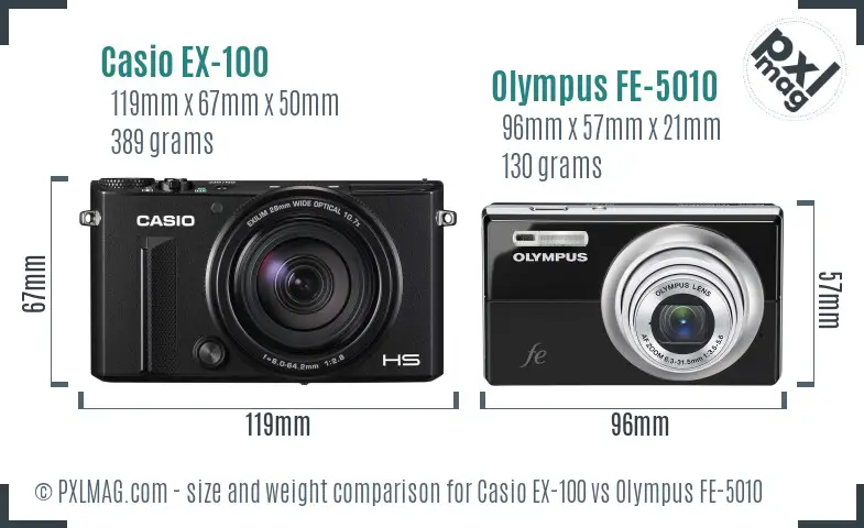 Casio EX-100 vs Olympus FE-5010 size comparison Casio EX-100 vs Olympus FE-5010 size comparison