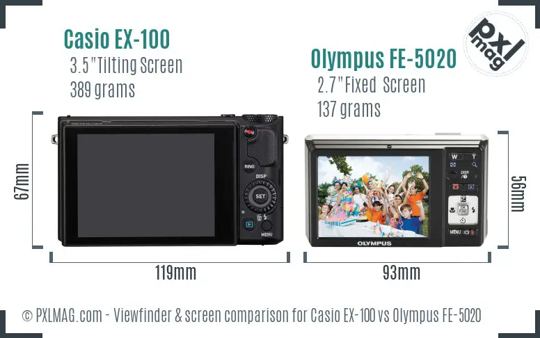 Casio EX-100 vs Olympus FE-5020 Screen and Viewfinder comparison