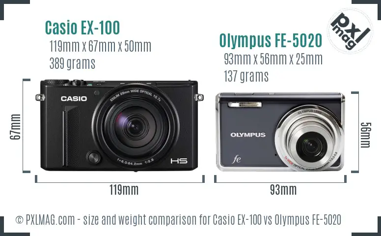 Casio EX-100 vs Olympus FE-5020 size comparison