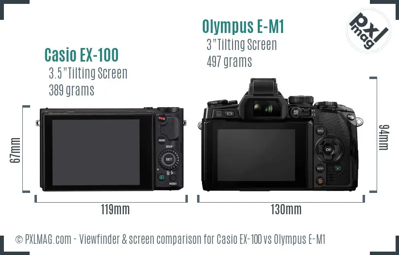Casio EX-100 vs Olympus E-M1 Screen and Viewfinder comparison