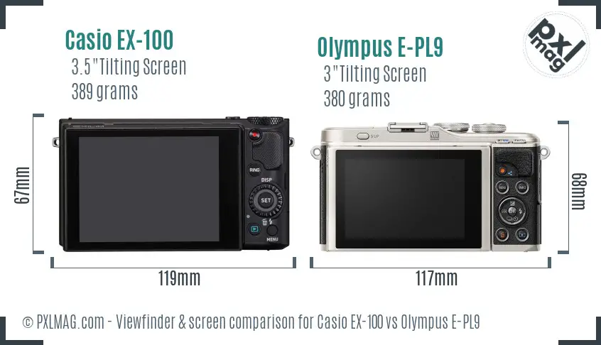 Casio EX-100 vs Olympus E-PL9 Screen and Viewfinder comparison