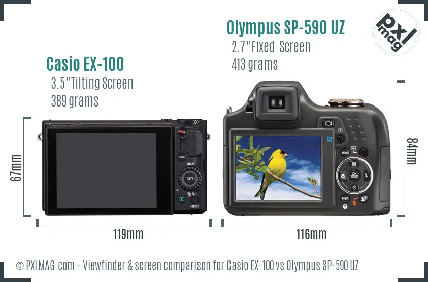 Casio EX-100 vs Olympus SP-590 UZ Screen and Viewfinder comparison