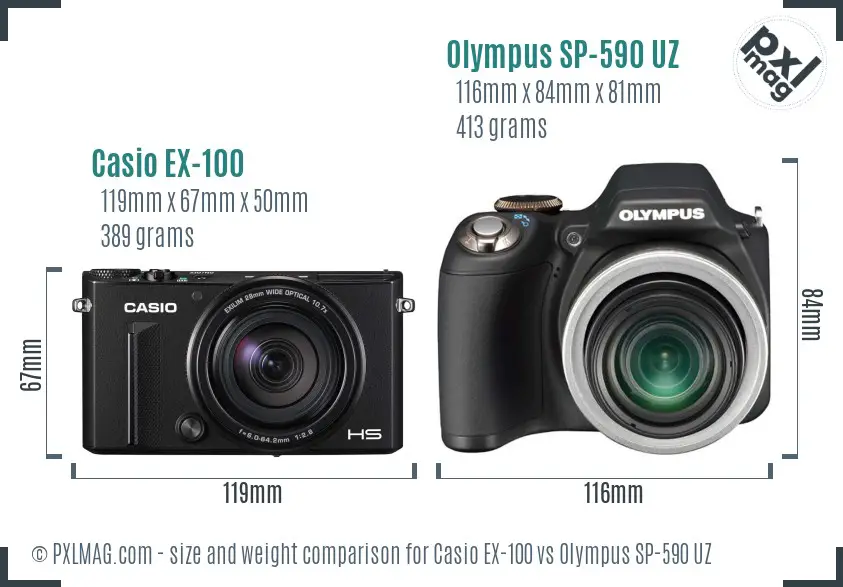 Casio EX-100 vs Olympus SP-590 UZ size comparison
