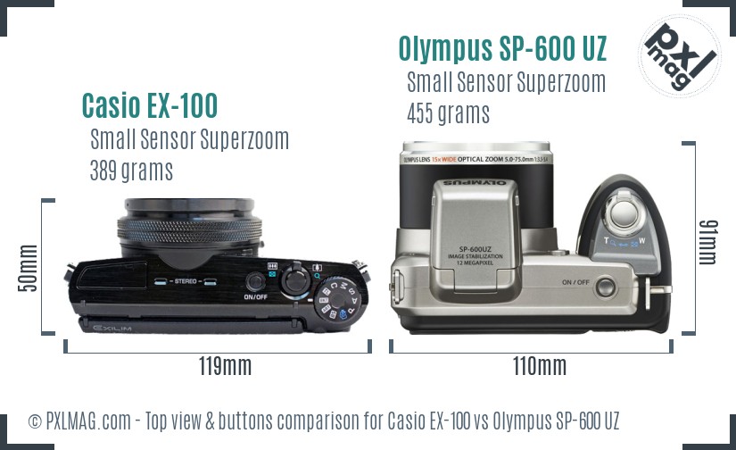 Casio EX-100 vs Olympus SP-600 UZ top view buttons comparison