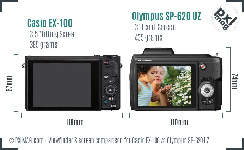 Casio EX-100 vs Olympus SP-620 UZ Screen and Viewfinder comparison Casio EX-100 vs Olympus SP-620 UZ Screen and Viewfinder comparison