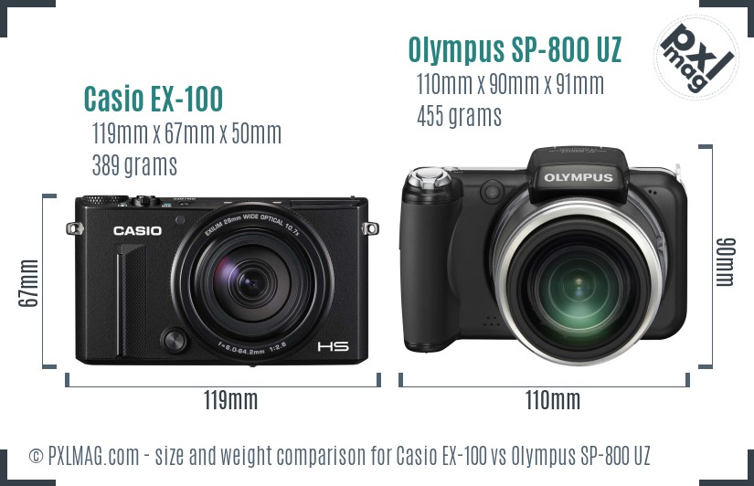 Casio EX-100 vs Olympus SP-800 UZ size comparison