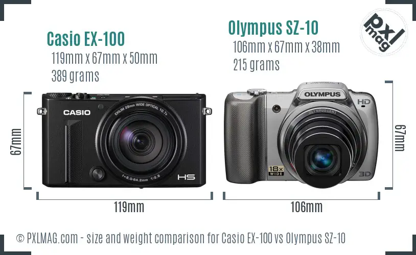 Casio EX-100 vs Olympus SZ-10 size comparison
